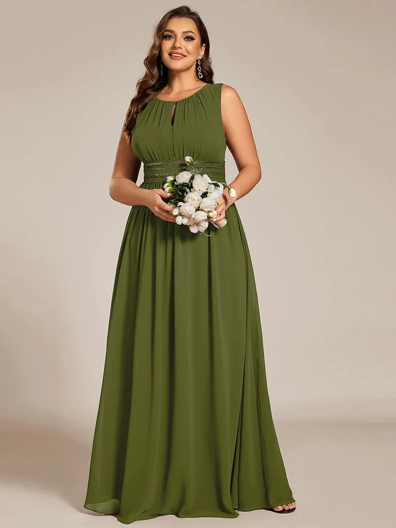 Robe De Demoiselle D'honneur Trapèze Simple Sans Manches En Mousseline Avec Détails Ajourés
