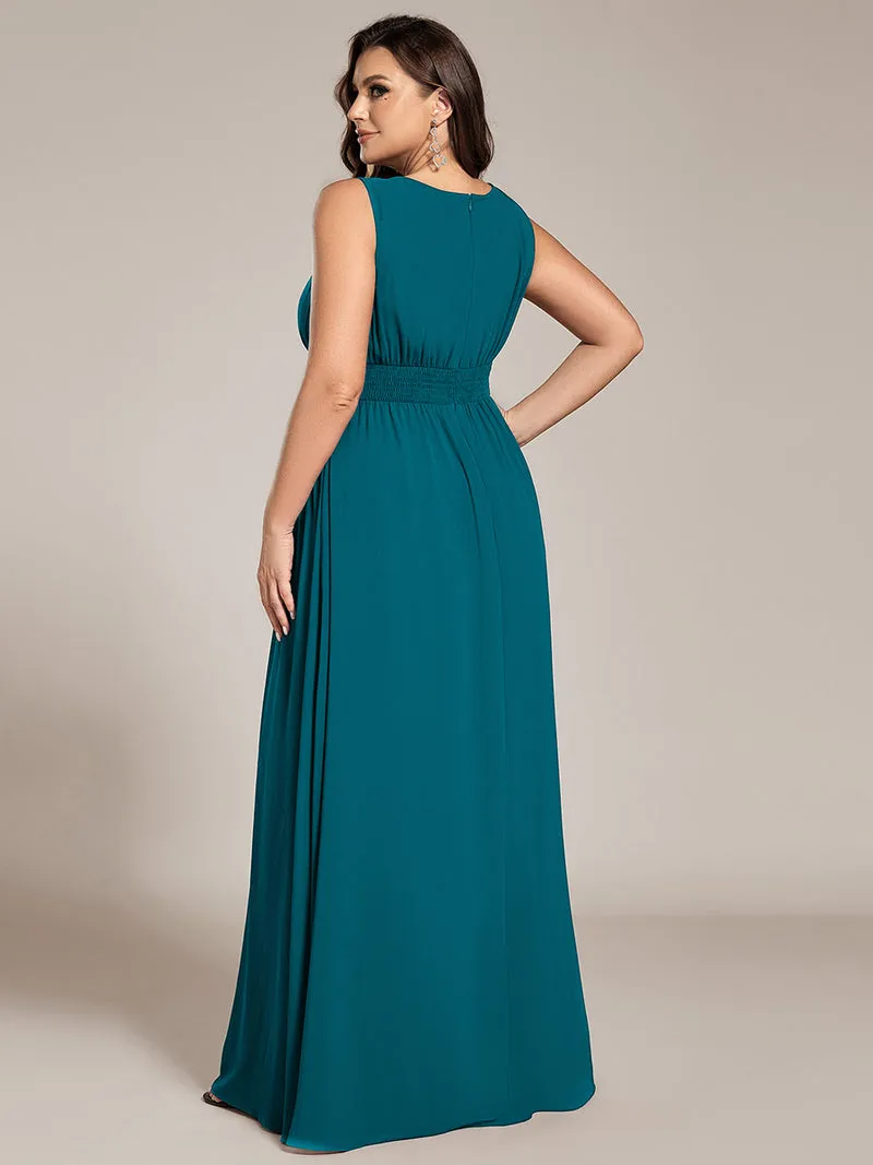 Robe De Demoiselle D'honneur Trapèze Simple Sans Manches En Mousseline Avec Détails Ajourés