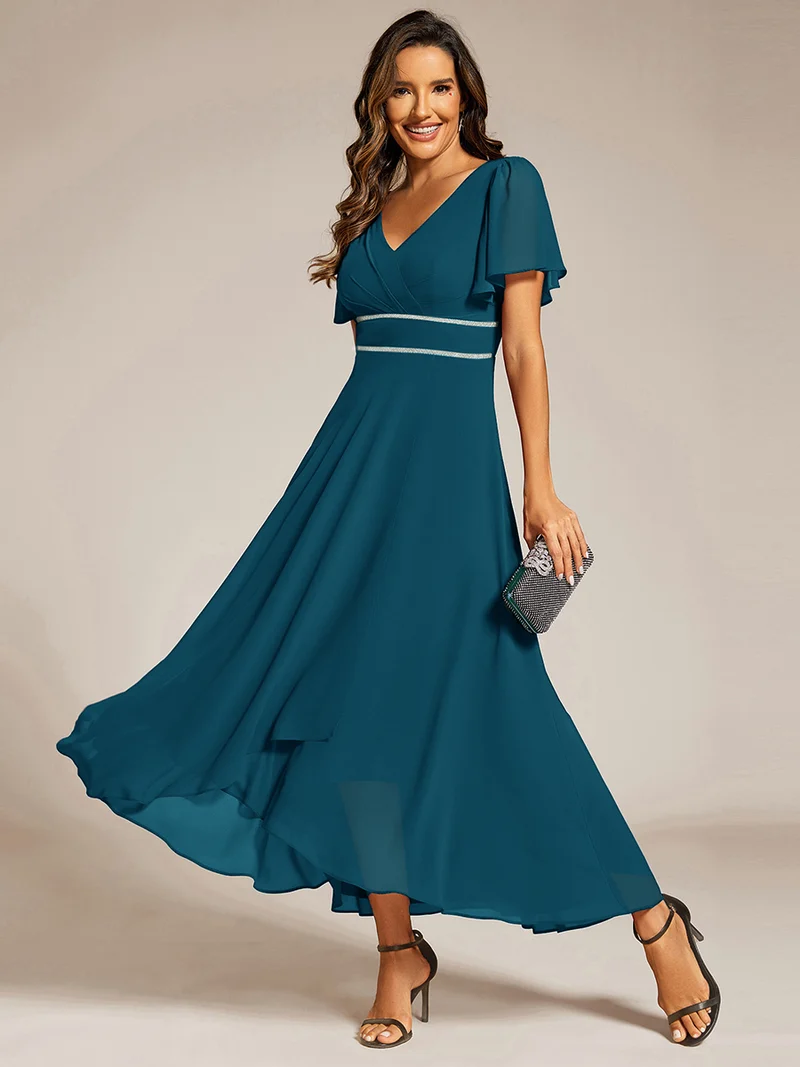 Robe De Demoiselle D'honneur Trapèze Simple Sans Manches En Mousseline Avec Détails Ajourés