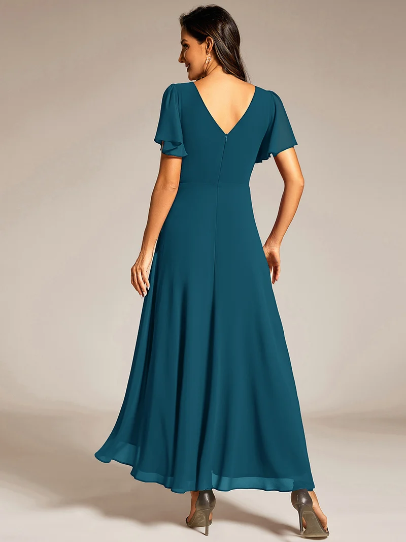 Robe De Demoiselle D'honneur Trapèze Simple Sans Manches En Mousseline Avec Détails Ajourés