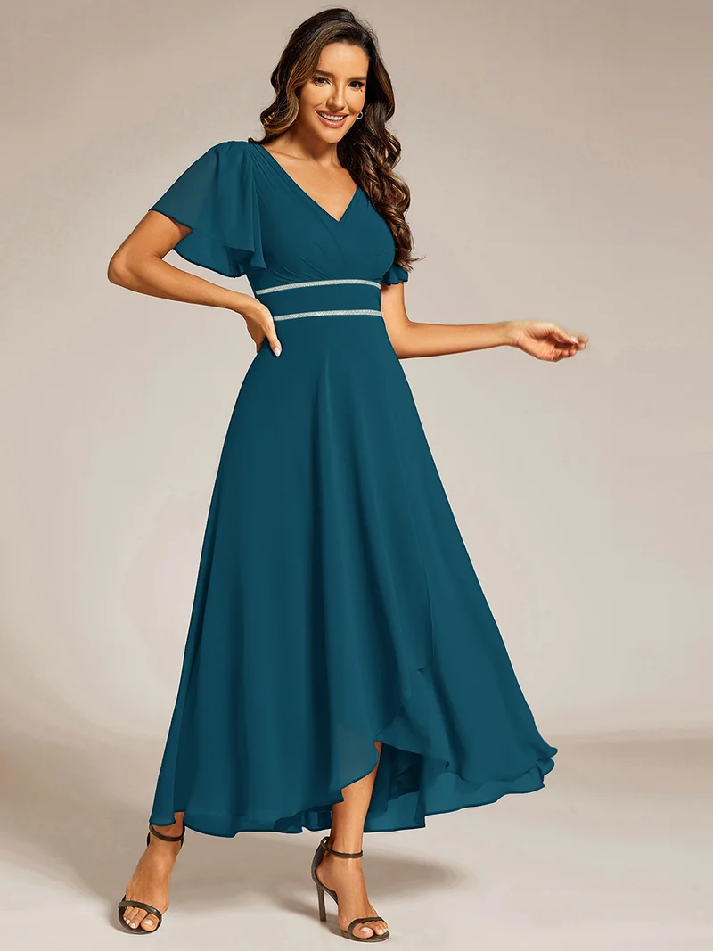 Robe De Demoiselle D'honneur Trapèze Simple Sans Manches En Mousseline Avec Détails Ajourés
