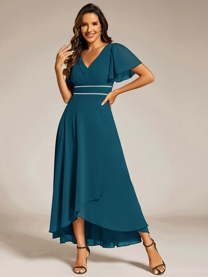 Robe De Demoiselle D'honneur Trapèze Simple Sans Manches En Mousseline Avec Détails Ajourés