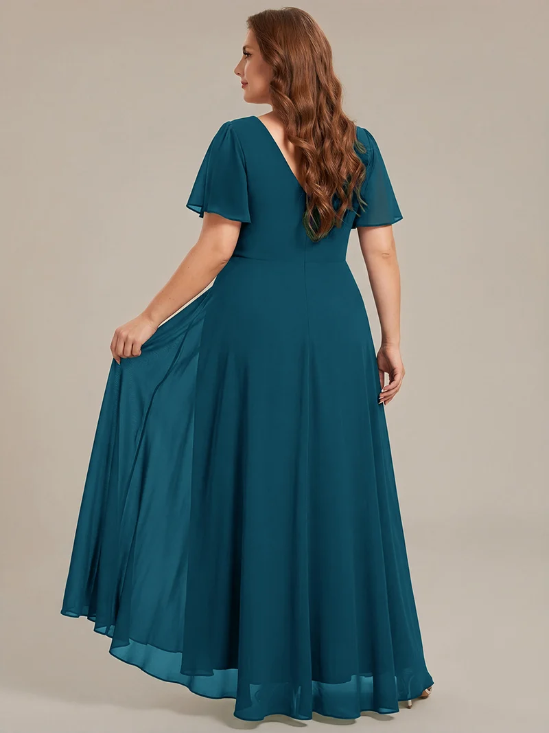 Robe De Demoiselle D'honneur Trapèze Simple Sans Manches En Mousseline Avec Détails Ajourés