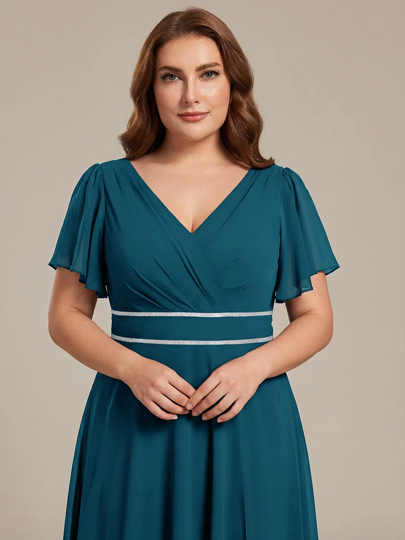 Robe De Demoiselle D'honneur Trapèze Simple Sans Manches En Mousseline Avec Détails Ajourés
