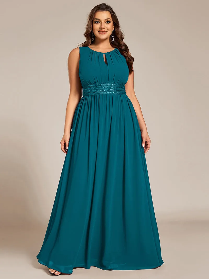 Robe De Demoiselle D'honneur Trapèze Simple Sans Manches En Mousseline Avec Détails Ajourés