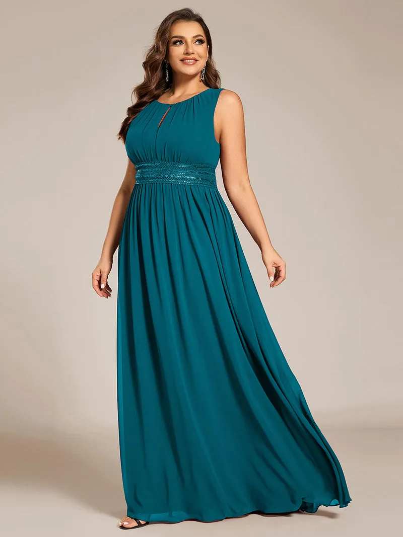 Robe De Demoiselle D'honneur Trapèze Simple Sans Manches En Mousseline Avec Détails Ajourés