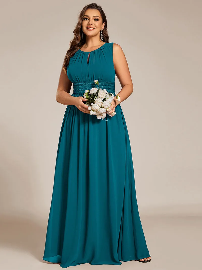Robe De Demoiselle D'honneur Trapèze Simple Sans Manches En Mousseline Avec Détails Ajourés