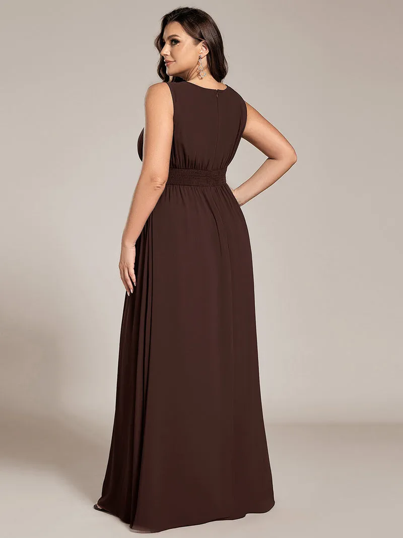 Robe De Demoiselle D'honneur Trapèze Simple Sans Manches En Mousseline Avec Détails Ajourés