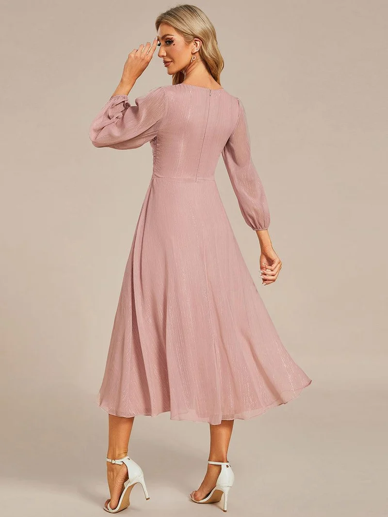 ever EMBER|Robe de soirée coupe trapèze scintillante à manches longues et avec col en V en mousseline de soie avec torsadé(Vente finale)