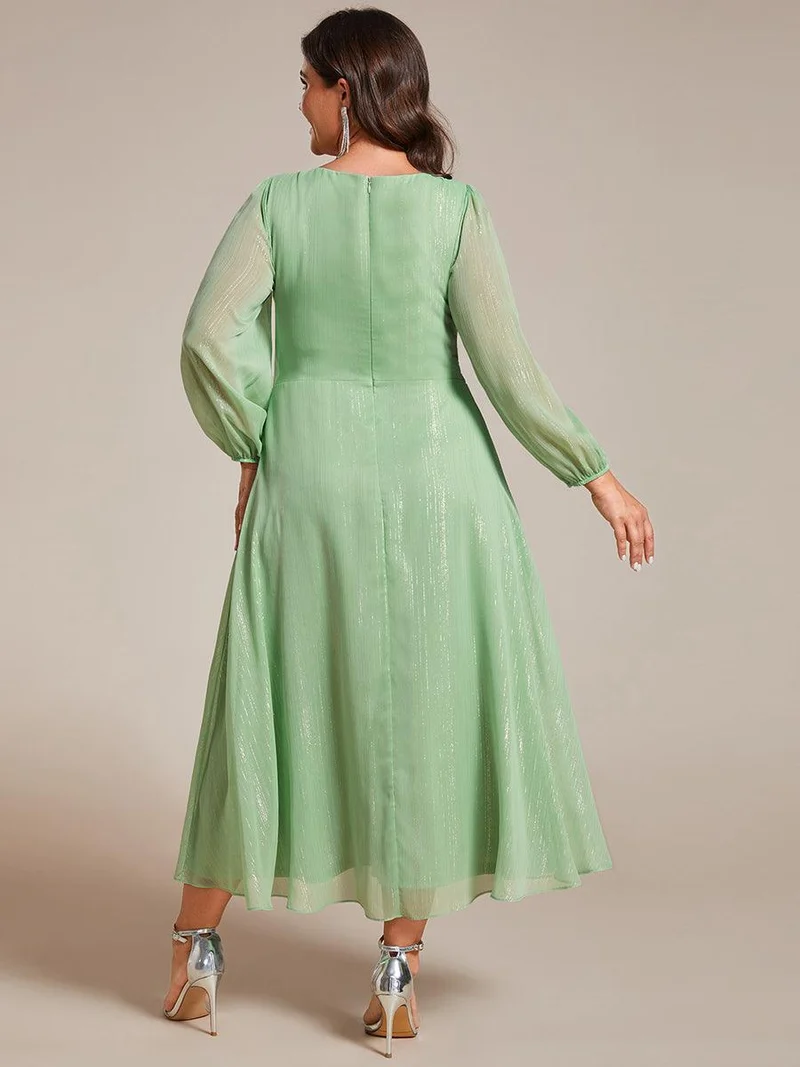 ever EMBER|Robe de soirée coupe trapèze scintillante à manches longues et avec col en V en mousseline de soie avec torsadé(Vente finale)