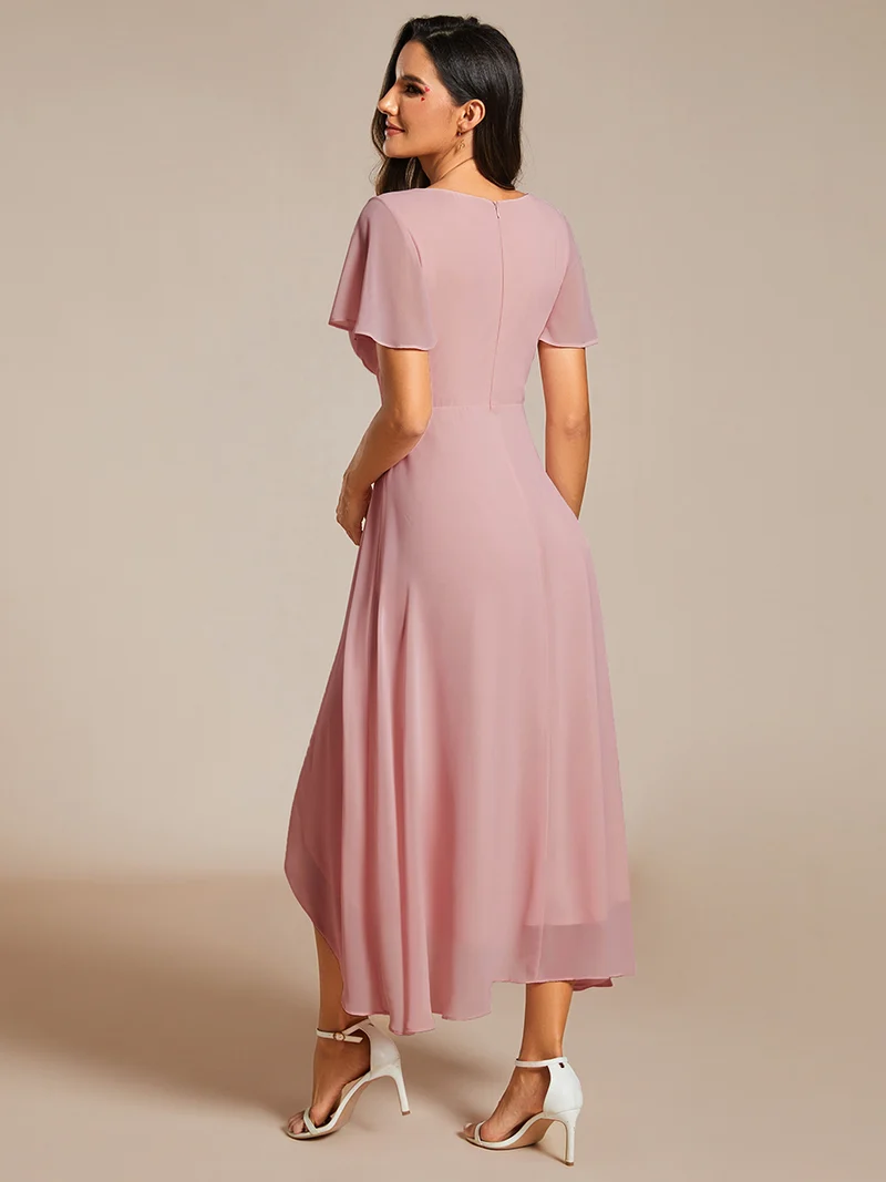 ever LARK|Robe invitée mariage plissée en mousseline avec manches volantées
