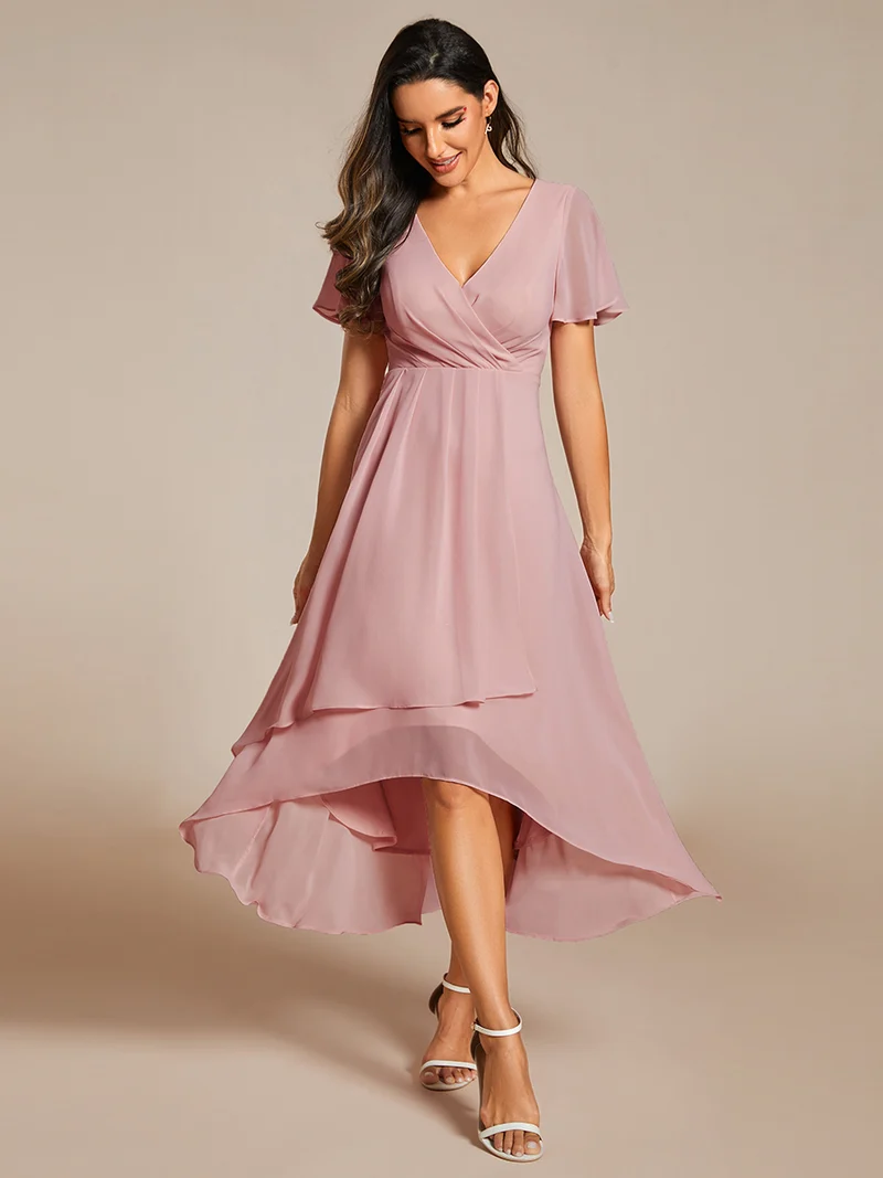 ever LARK|Robe invitée mariage plissée en mousseline avec manches volantées