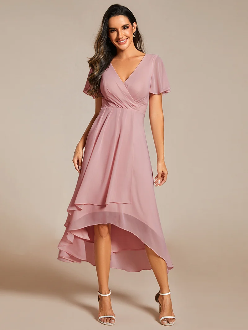 ever LARK|Robe invitée mariage plissée en mousseline avec manches volantées