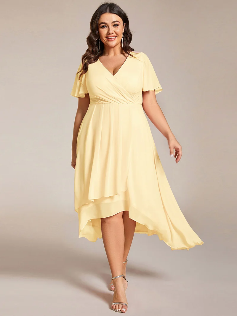 ever LARK|Robe invitée mariage plissée en mousseline avec manches volantées