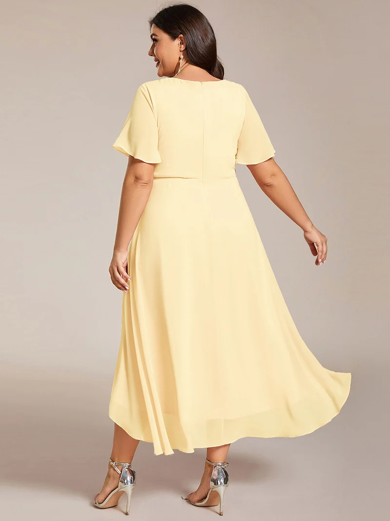 ever LARK|Robe invitée mariage plissée en mousseline avec manches volantées