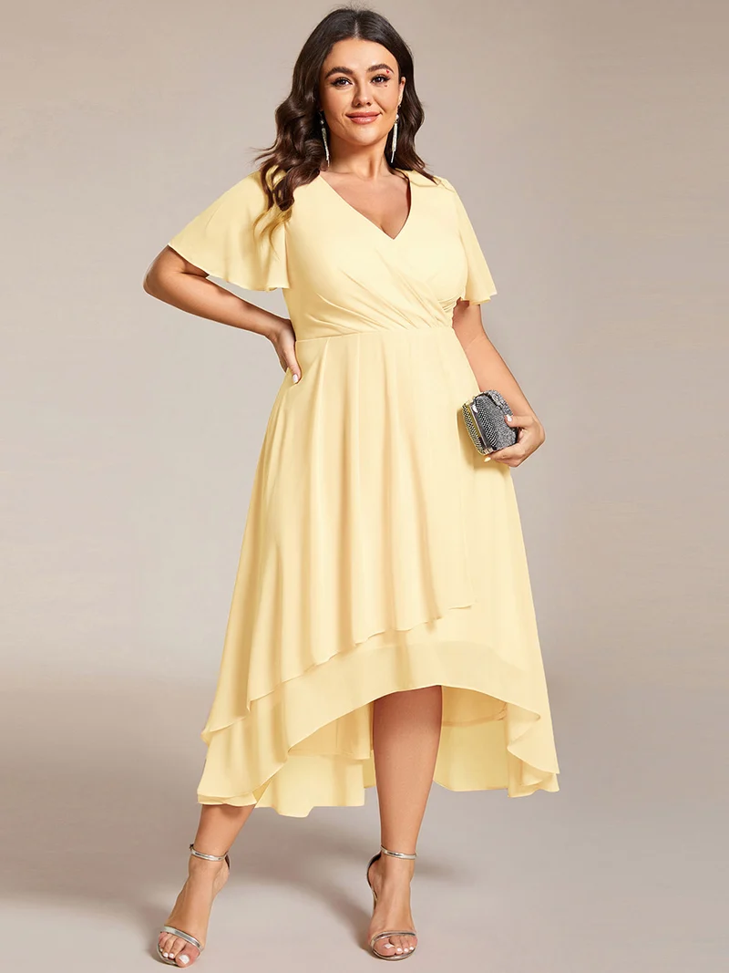 ever LARK|Robe invitée mariage plissée en mousseline avec manches volantées
