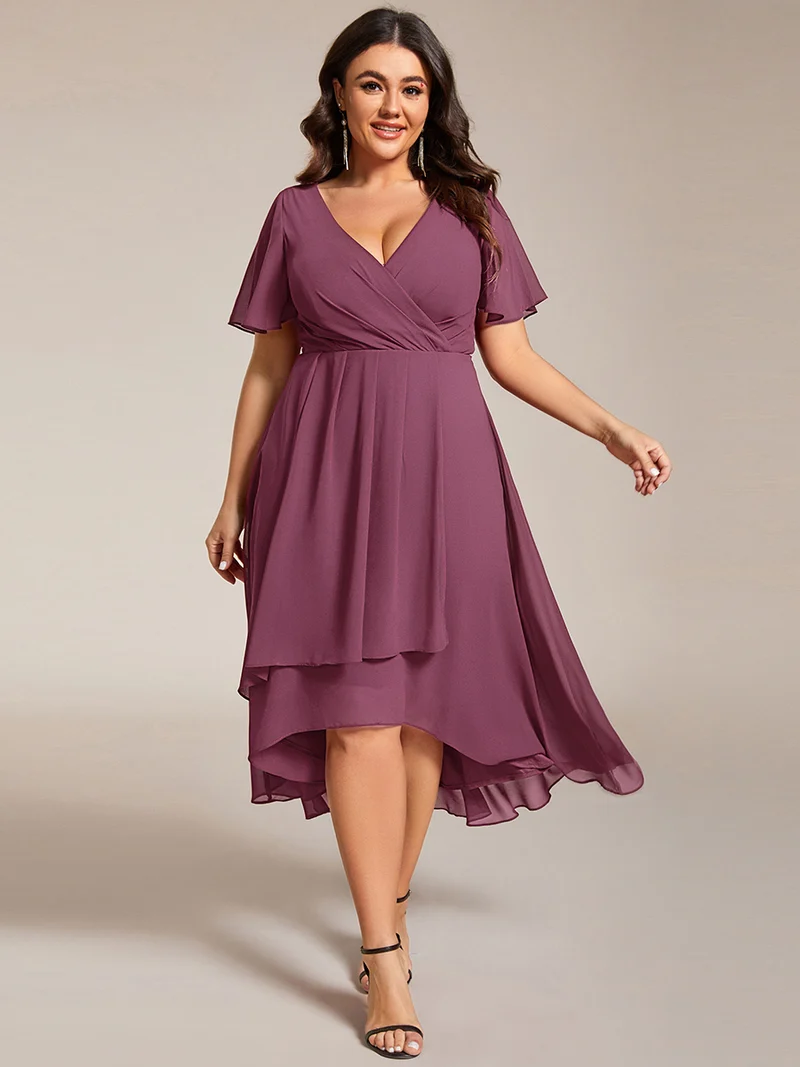 ever LARK|Robe invitée mariage plissée en mousseline avec manches volantées