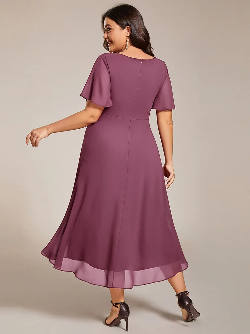 ever LARK|Robe invitée mariage plissée en mousseline avec manches volantées