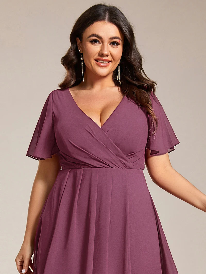 ever LARK|Robe invitée mariage plissée en mousseline avec manches volantées