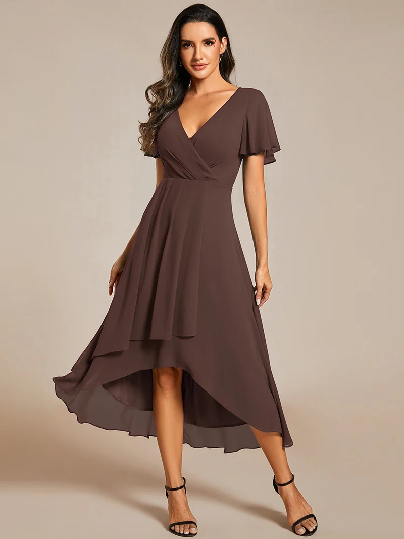 ever LARK|Robe invitée mariage plissée en mousseline avec manches volantées