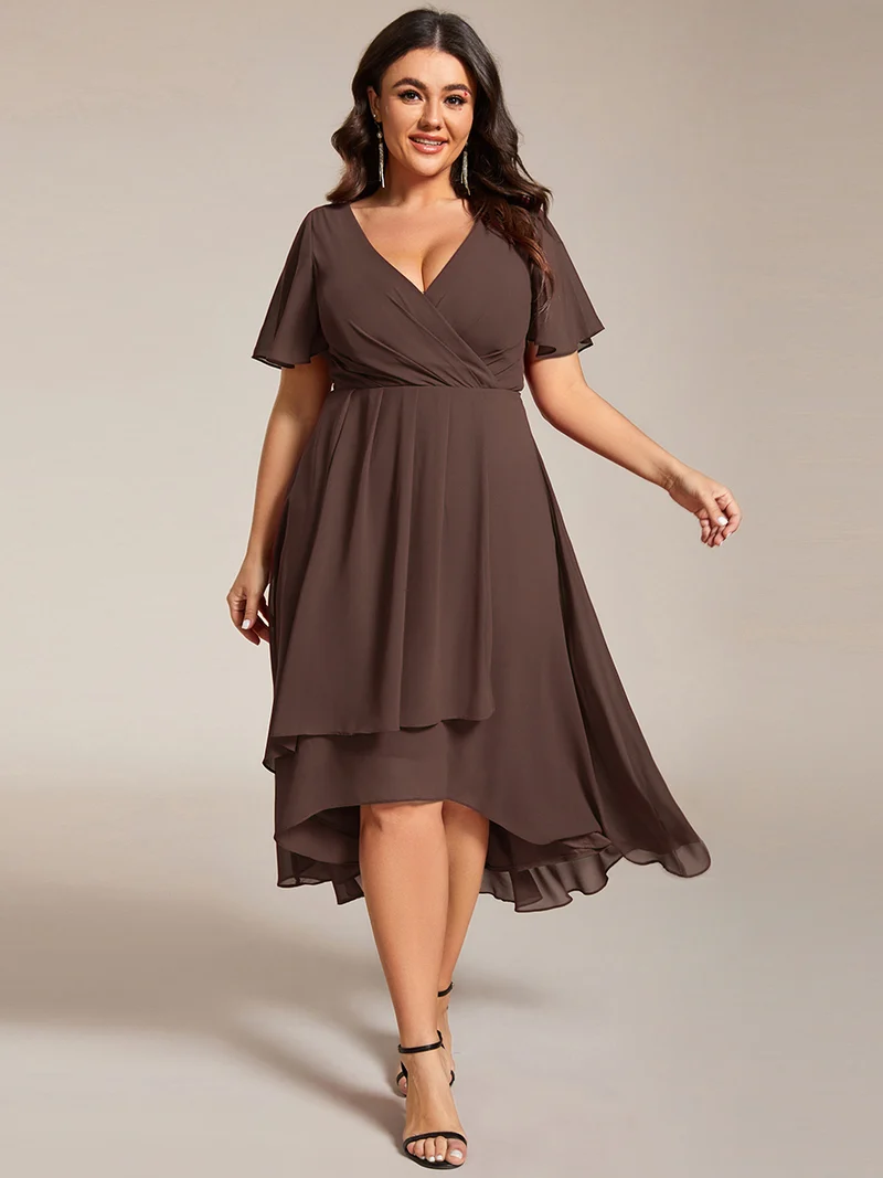 ever LARK|Robe invitée mariage plissée en mousseline avec manches volantées