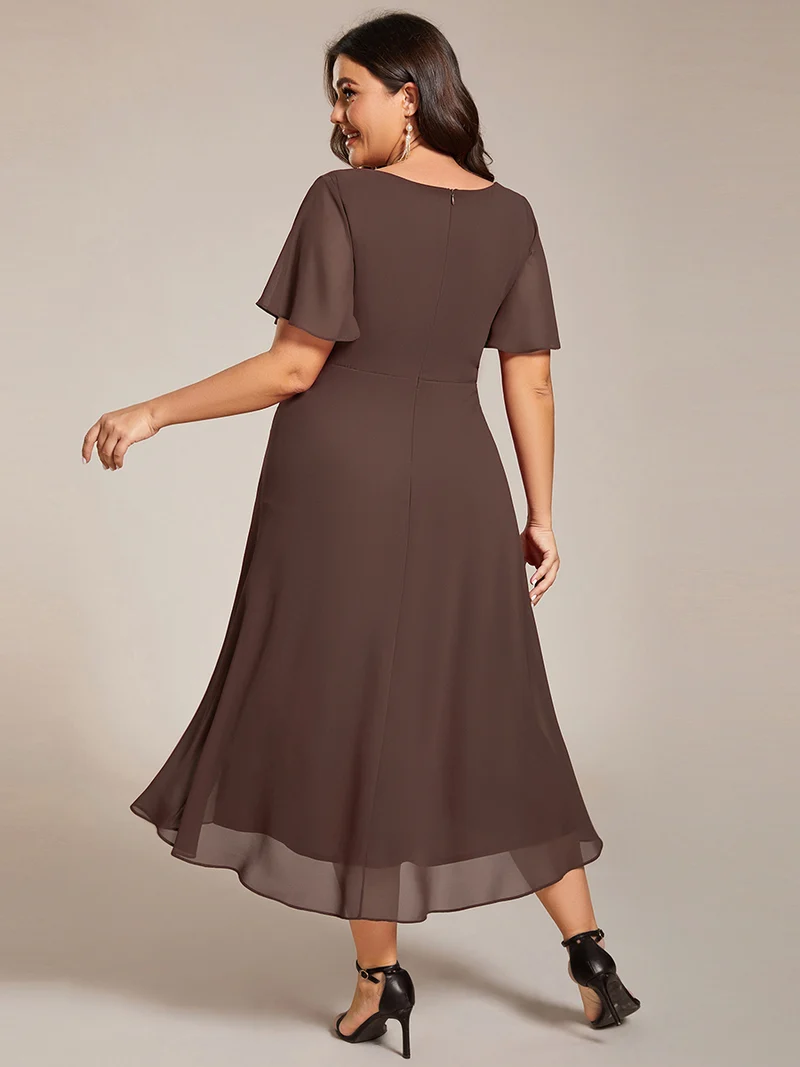 ever LARK|Robe invitée mariage plissée en mousseline avec manches volantées