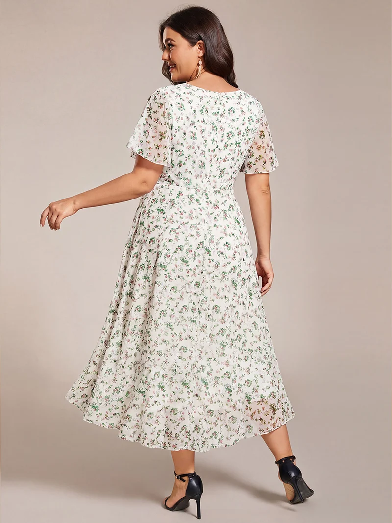 ever LARK|Robe invitée mariage plissée en mousseline avec manches volantées