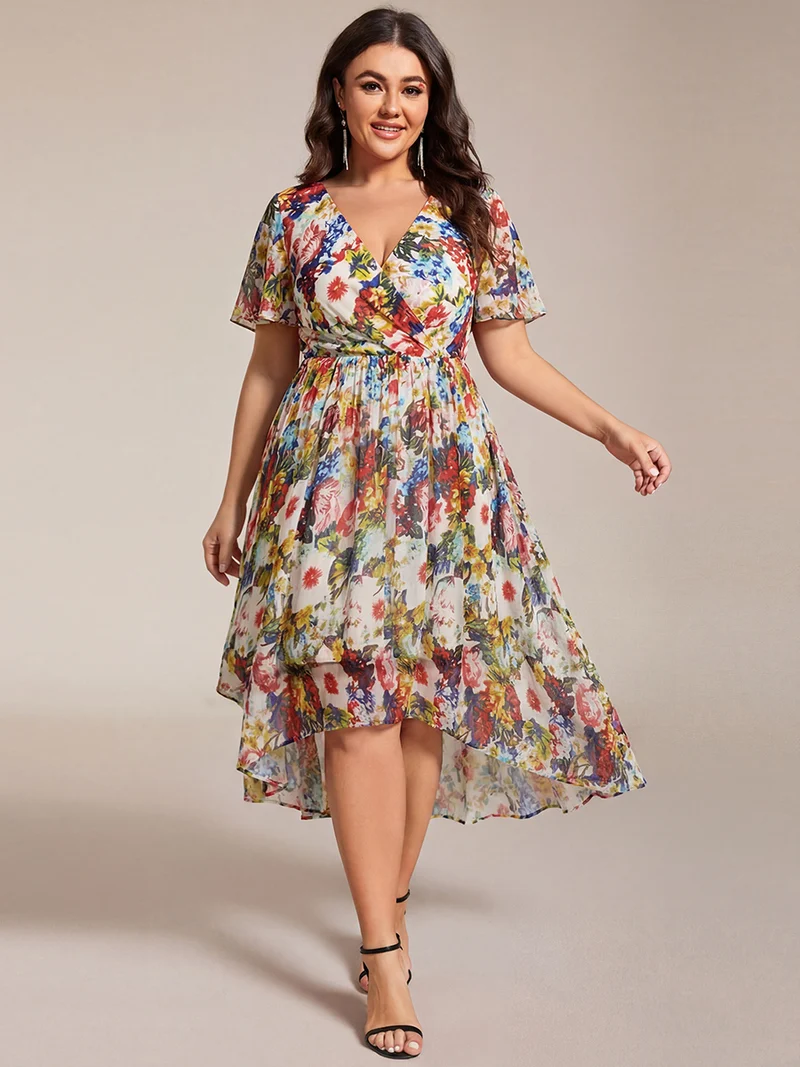 ever LARK|Robe invitée mariage plissée en mousseline avec manches volantées