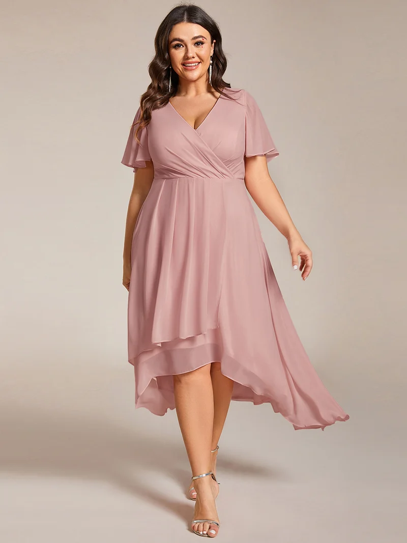 ever LARK|Robe invitée mariage plissée en mousseline avec manches volantées