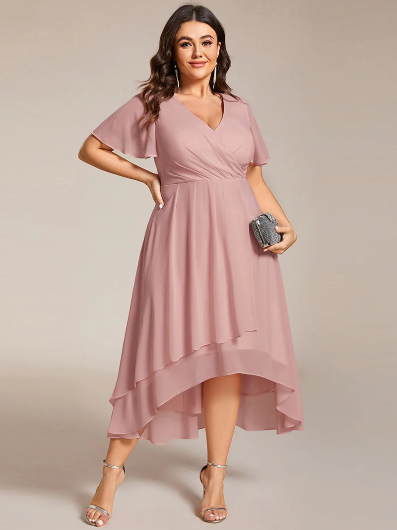 ever LARK|Robe invitée mariage plissée en mousseline avec manches volantées