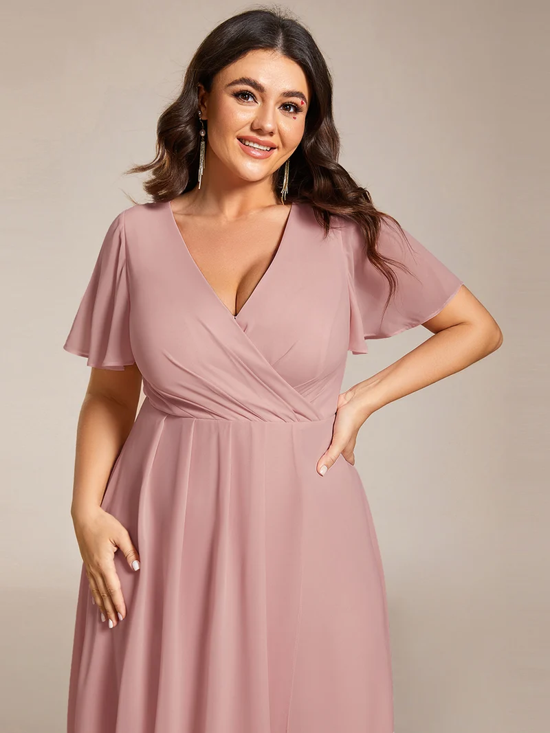 ever LARK|Robe invitée mariage plissée en mousseline avec manches volantées