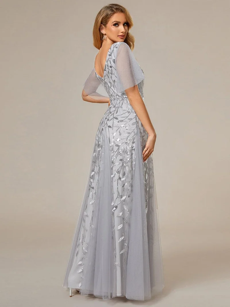 ever ASTRAL|Robe de soirée de mariage à col en V et manches à volants