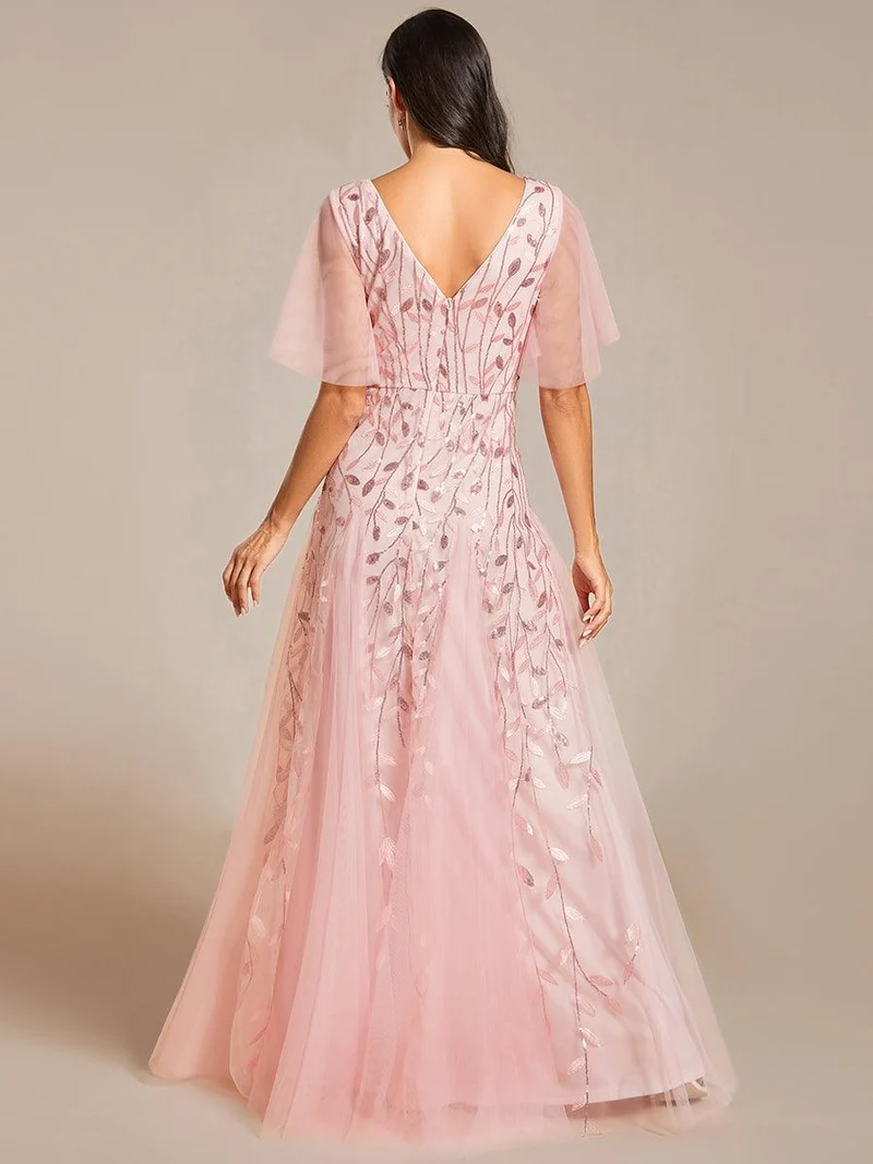 ever ASTRAL|Robe de soirée de mariage à col en V et manches à volants