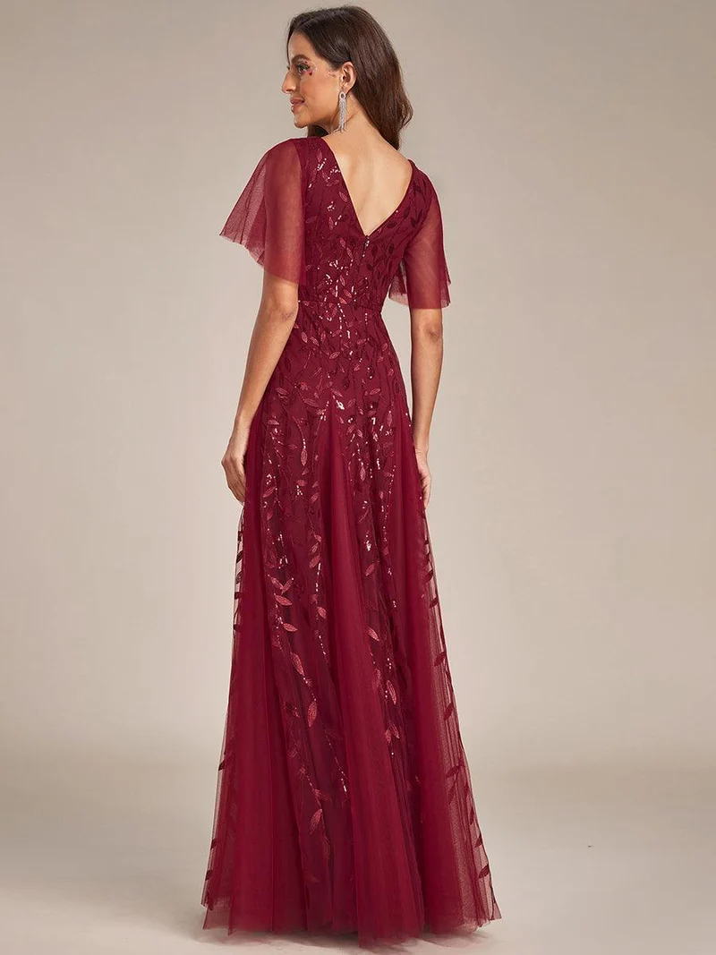 ever ASTRAL|Robe de soirée de mariage à col en V et manches à volants
