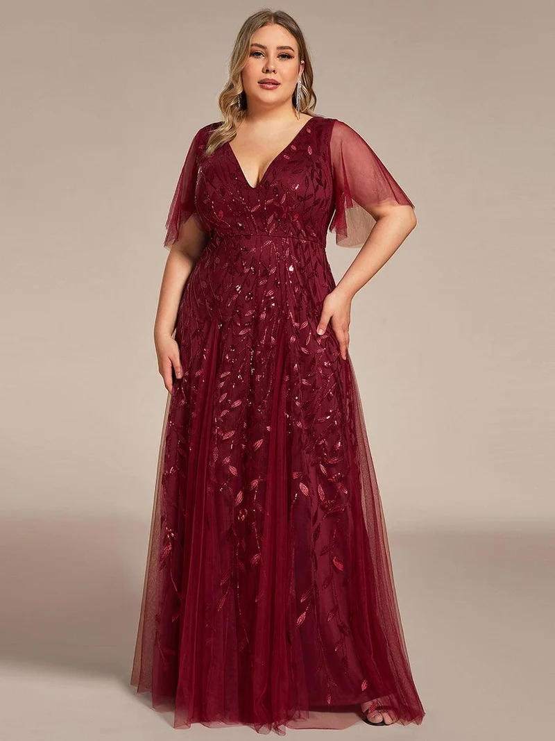 ever ASTRAL|Robe de soirée de mariage à col en V et manches à volants