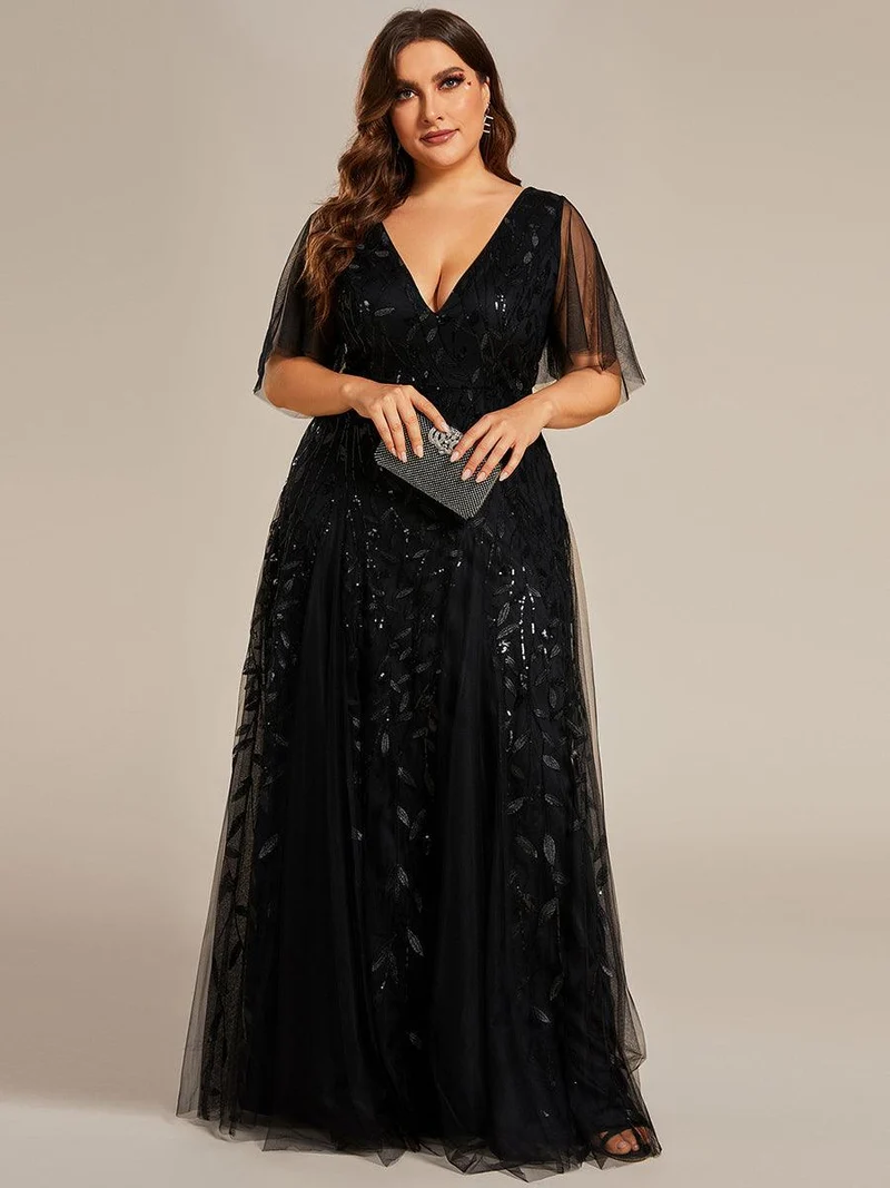 ever ASTRAL|Robe de soirée de mariage à col en V et manches à volants