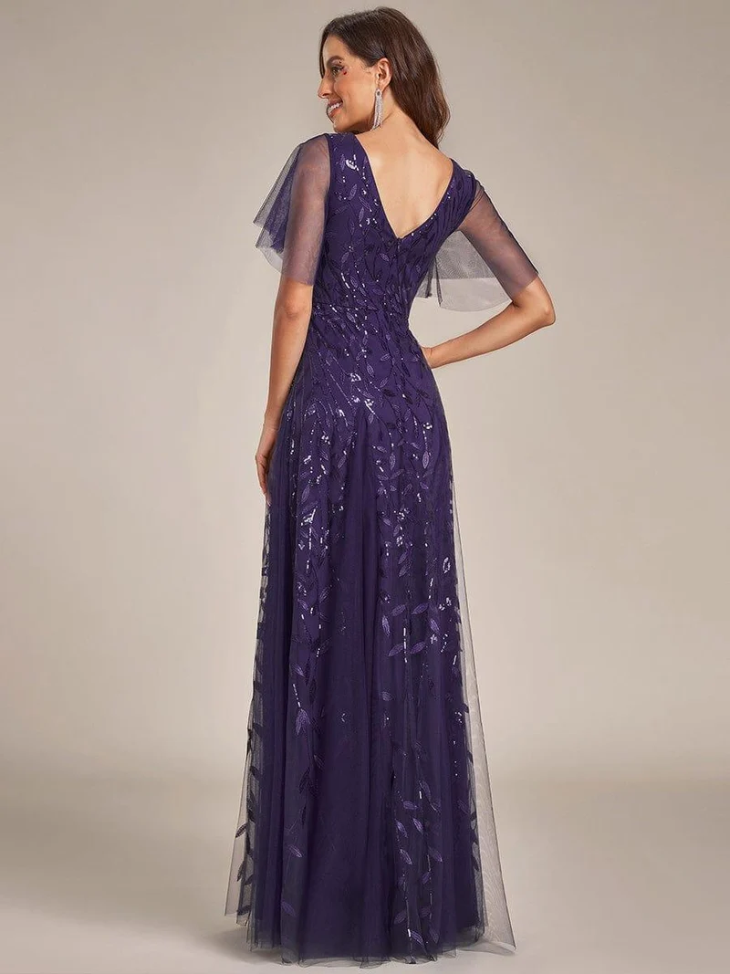 ever ASTRAL|Robe de soirée de mariage à col en V et manches à volants
