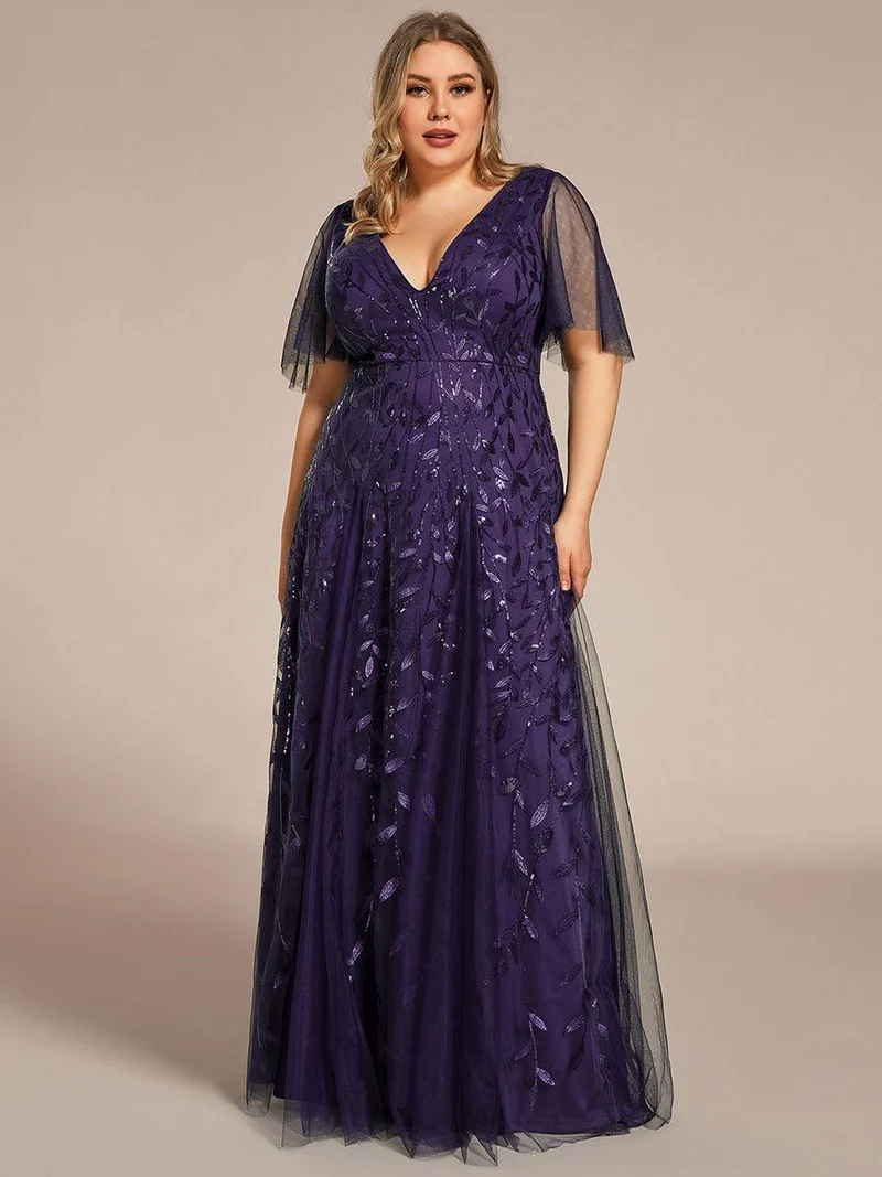 ever ASTRAL|Robe de soirée de mariage à col en V et manches à volants