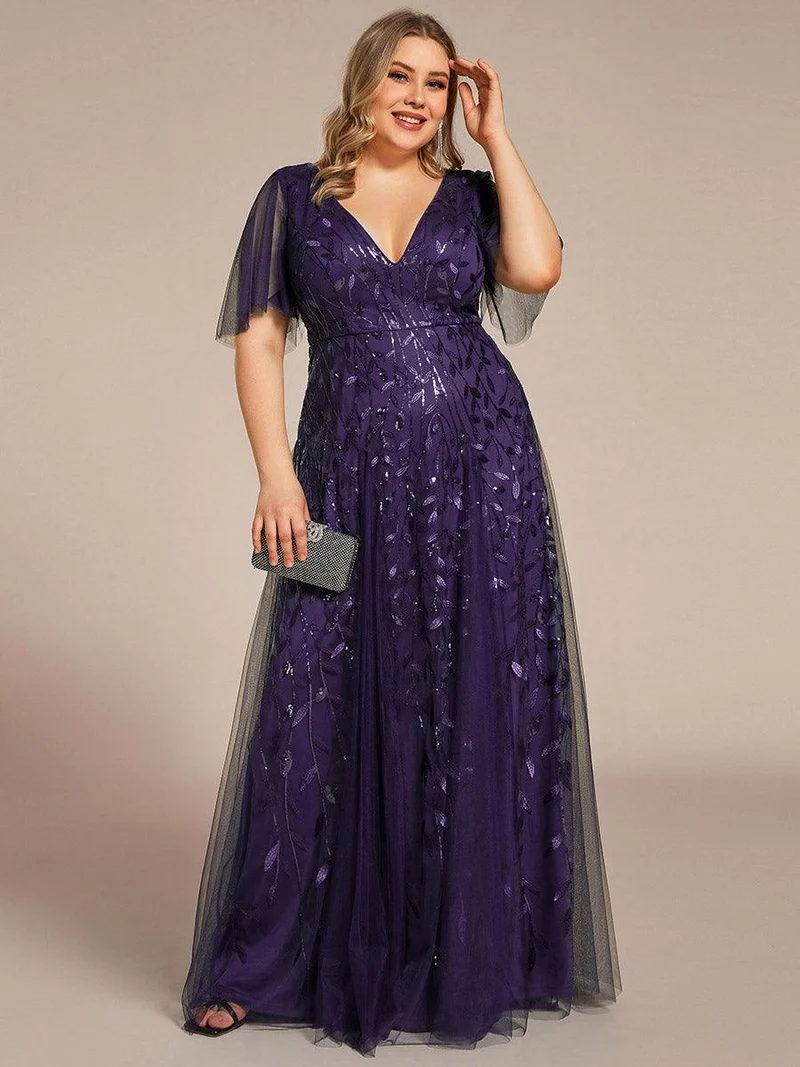 ever ASTRAL|Robe de soirée de mariage à col en V et manches à volants