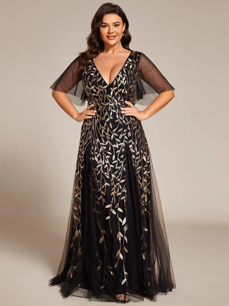 ever ASTRAL|Robe de soirée de mariage à col en V et manches à volants