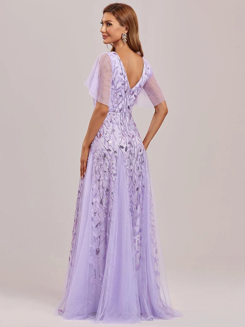 ever ASTRAL|Robe de soirée de mariage à col en V et manches à volants
