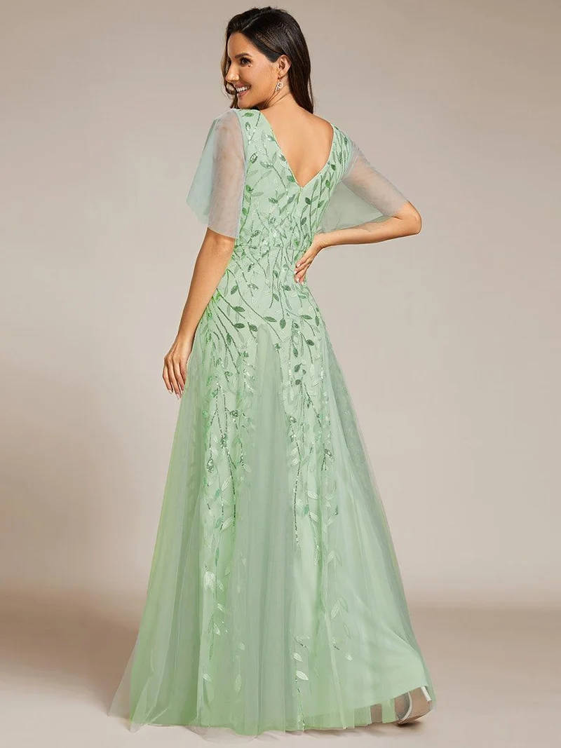 ever ASTRAL|Robe de soirée de mariage à col en V et manches à volants