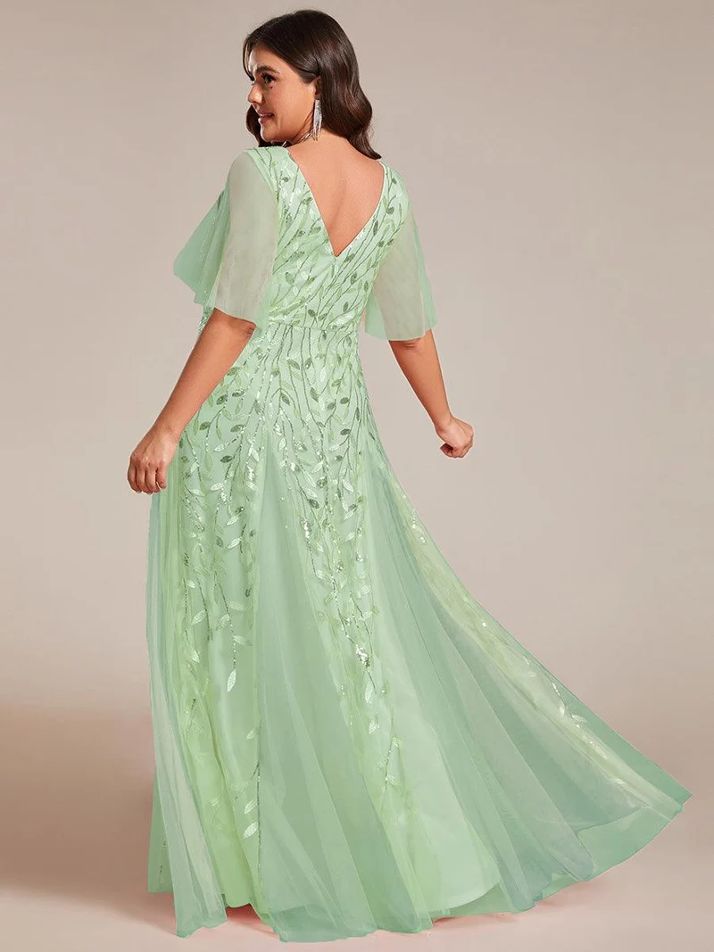 ever ASTRAL|Robe de soirée de mariage à col en V et manches à volants