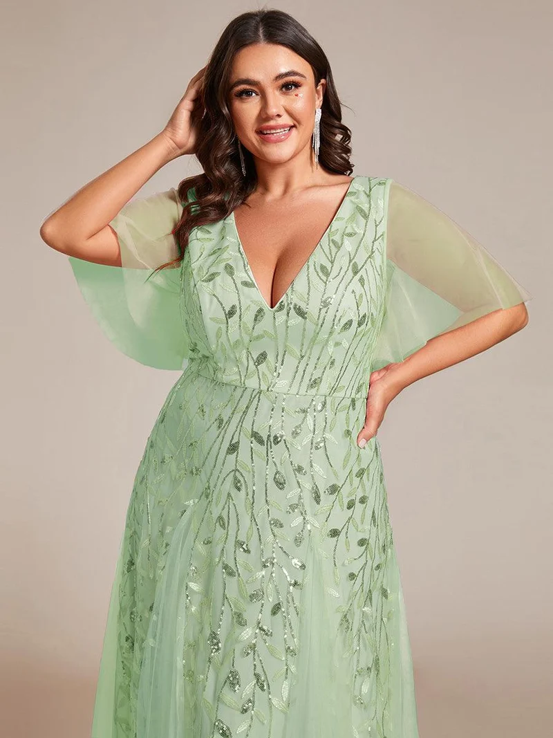 ever ASTRAL|Robe de soirée de mariage à col en V et manches à volants