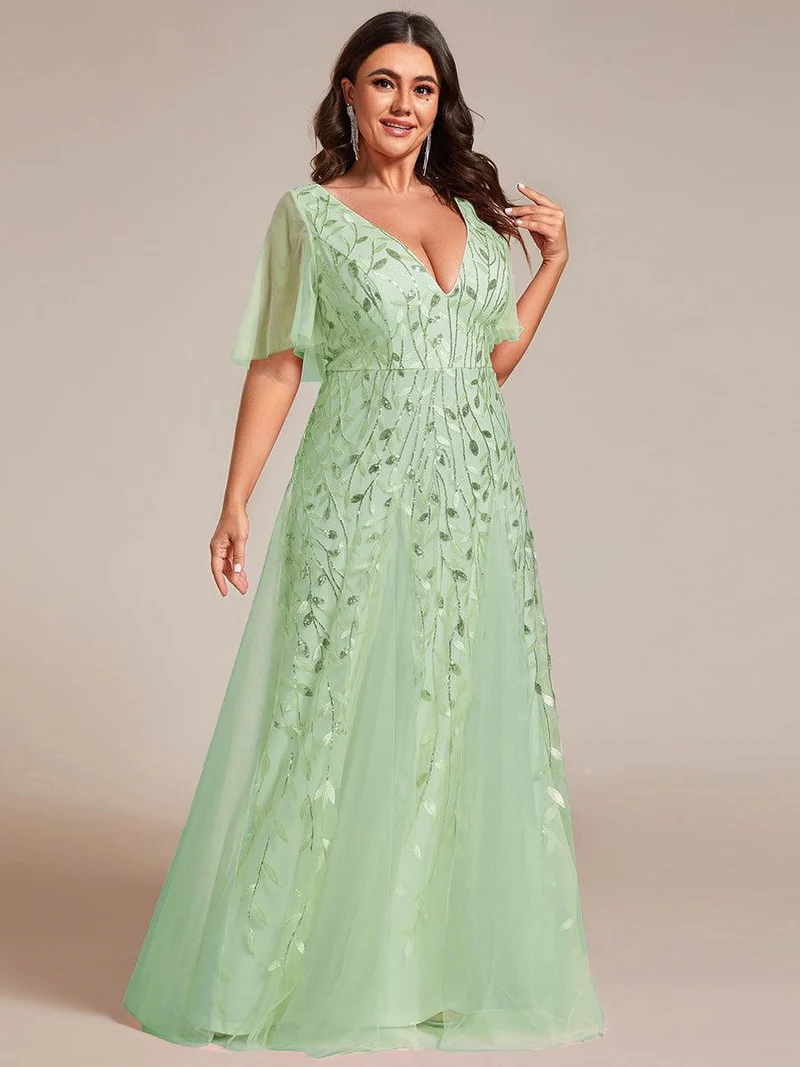 ever ASTRAL|Robe de soirée de mariage à col en V et manches à volants