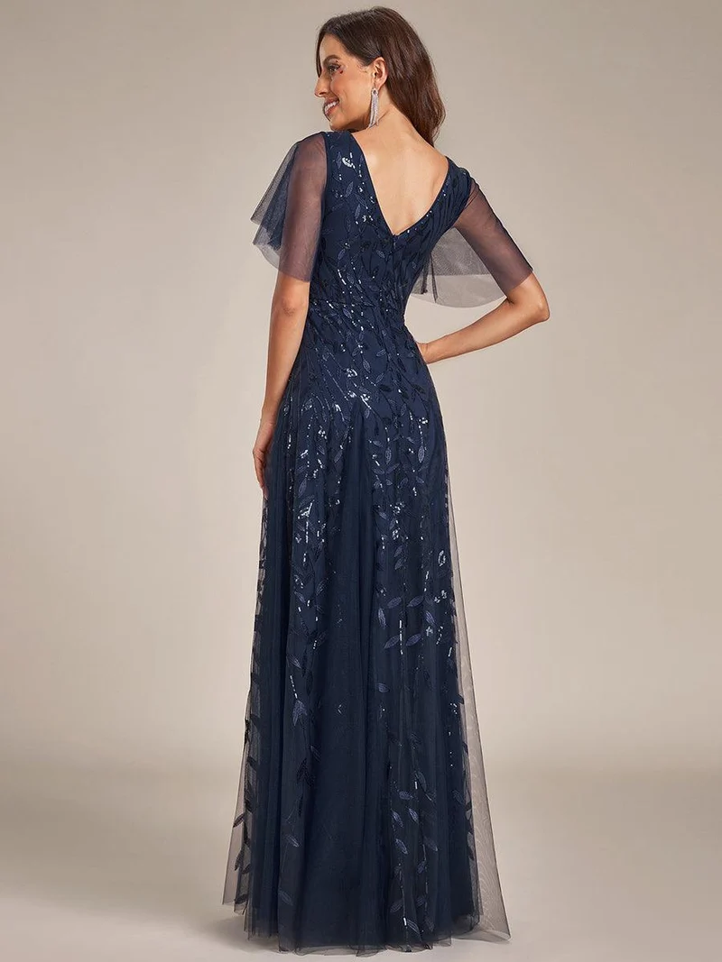 ever ASTRAL|Robe de soirée de mariage à col en V et manches à volants