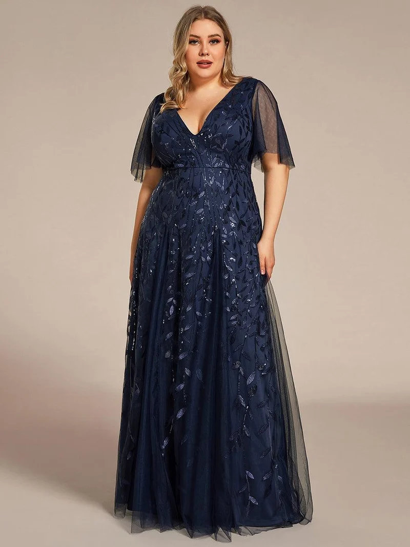 ever ASTRAL|Robe de soirée de mariage à col en V et manches à volants