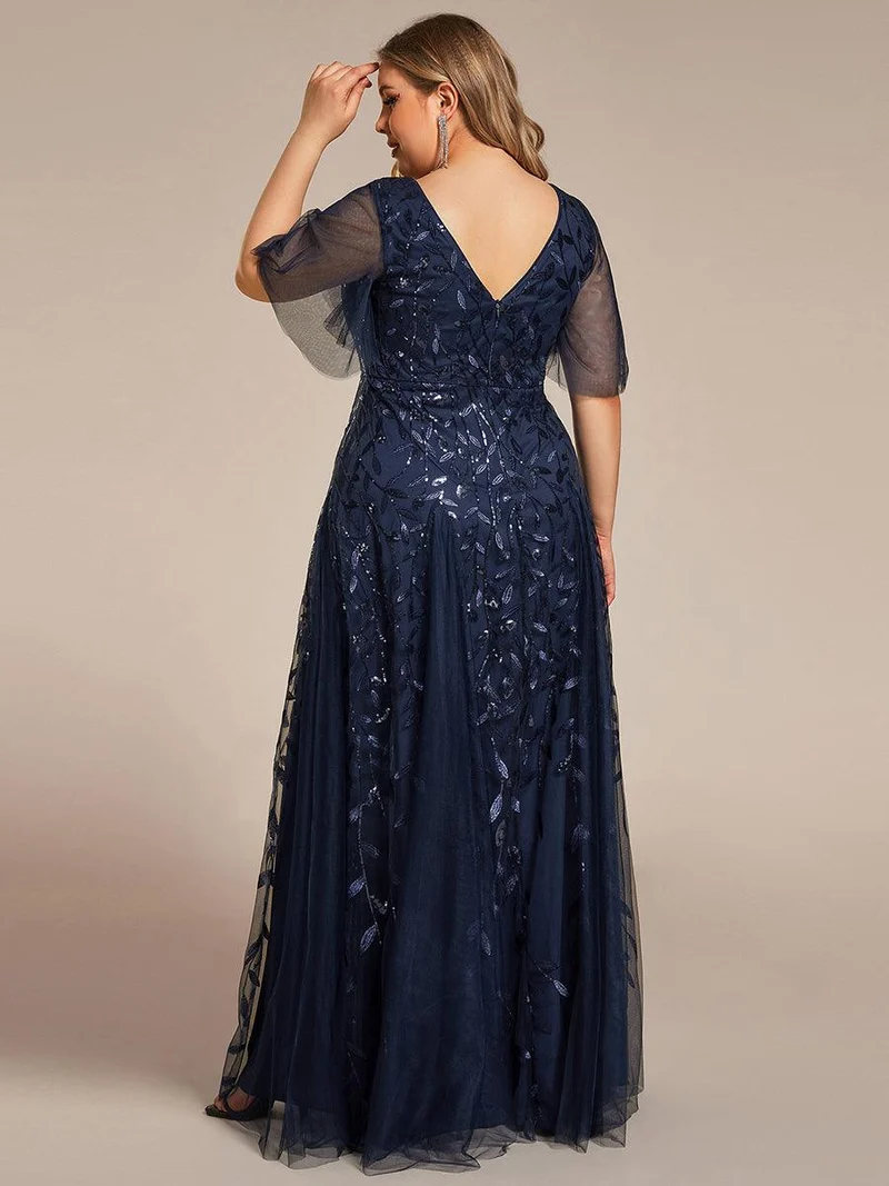 ever ASTRAL|Robe de soirée de mariage à col en V et manches à volants