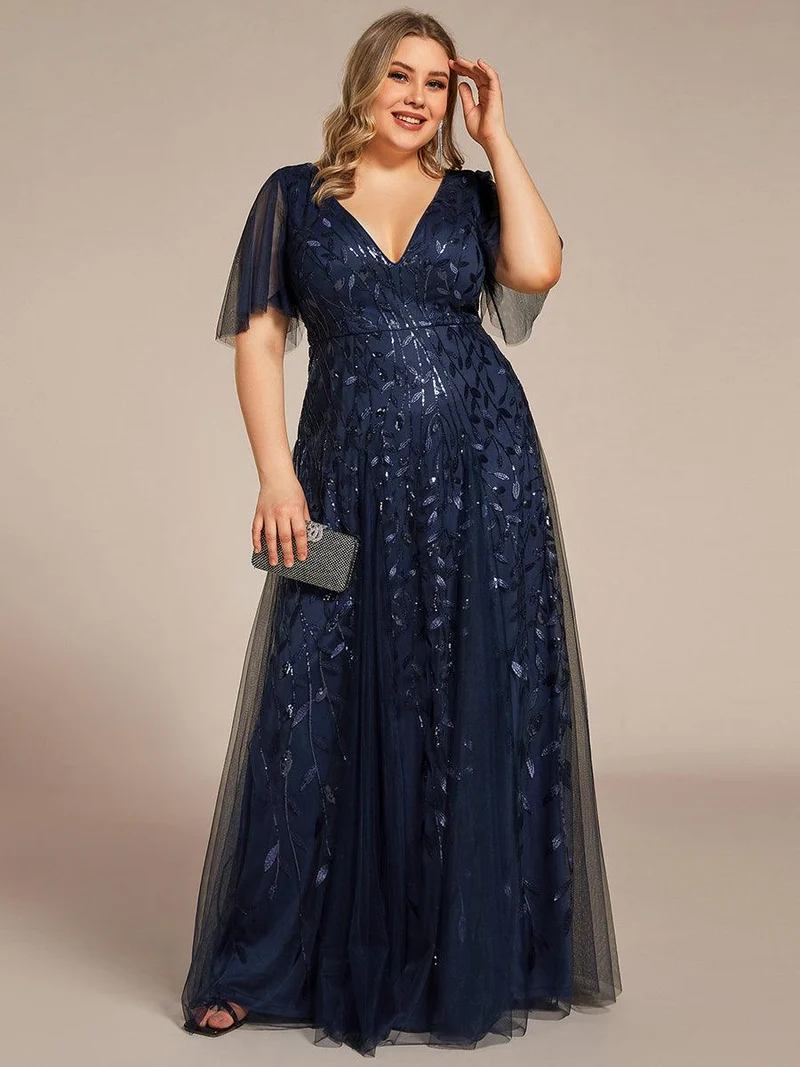 ever ASTRAL|Robe de soirée de mariage à col en V et manches à volants