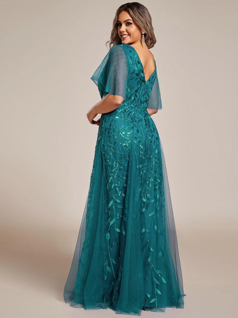 ever ASTRAL|Robe de soirée de mariage à col en V et manches à volants